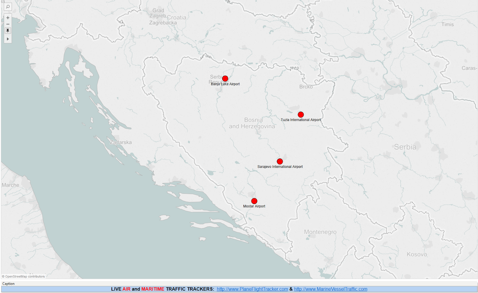 BOSNIA AND HERZEGOVINA AIRPORTS MAP
